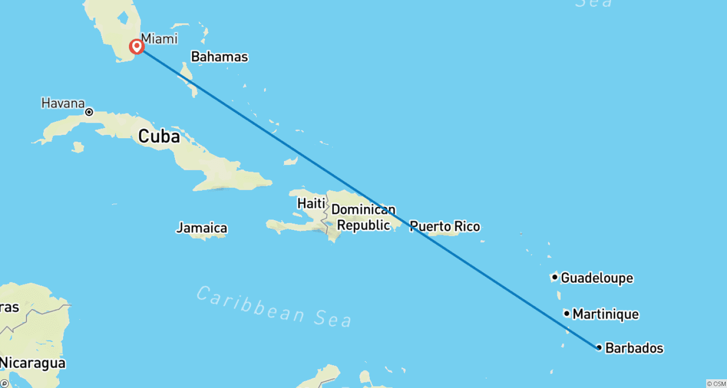Mapa do percurso de Aventura Familiar em Barbados: 7 Dias/6 Noites