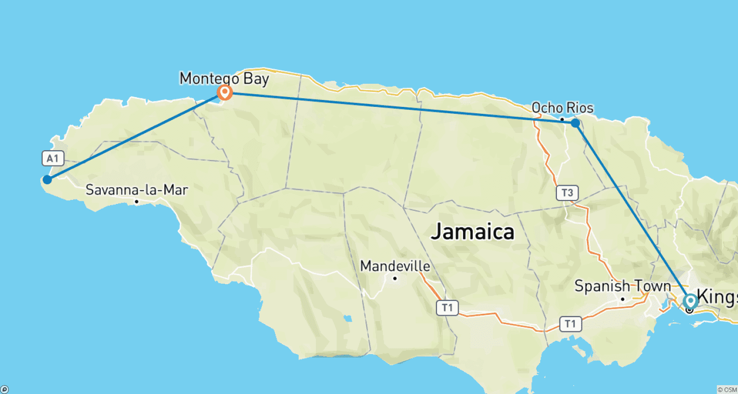 Mapa trasy: Jamaica Highlights 7 dni / 6 nocy
