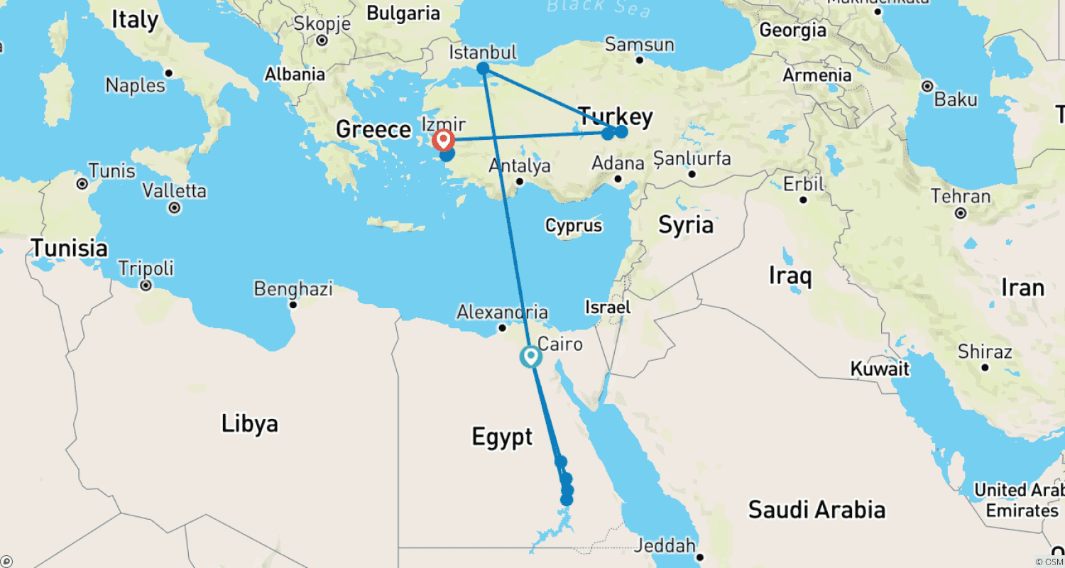 Mapa do percurso de Destaques do Egito e da Turquia (Privado e Personalizado)