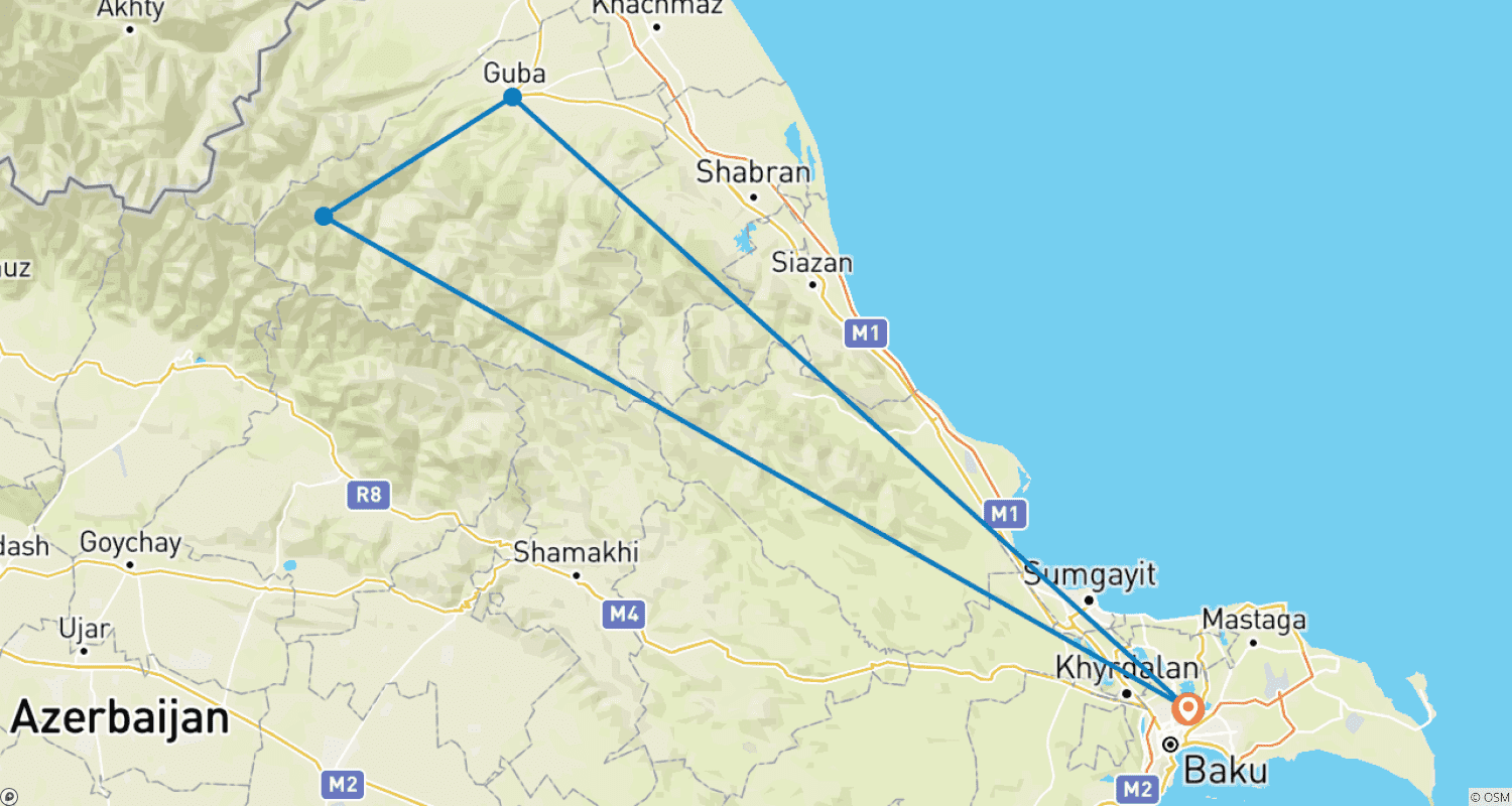 Mapa trasy: Bazarduzu trekking tour