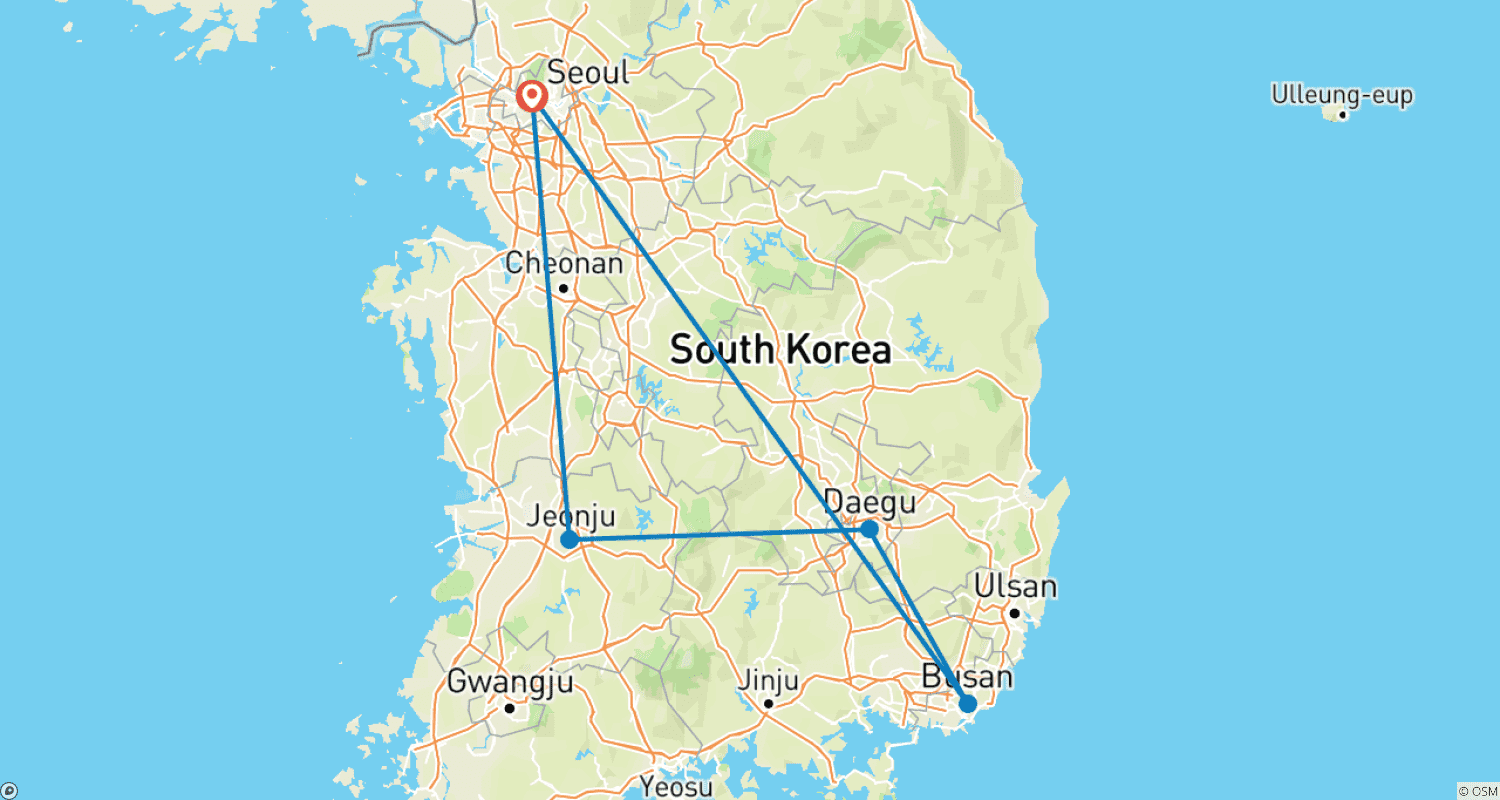 Mapa do percurso de Essential South Korea
