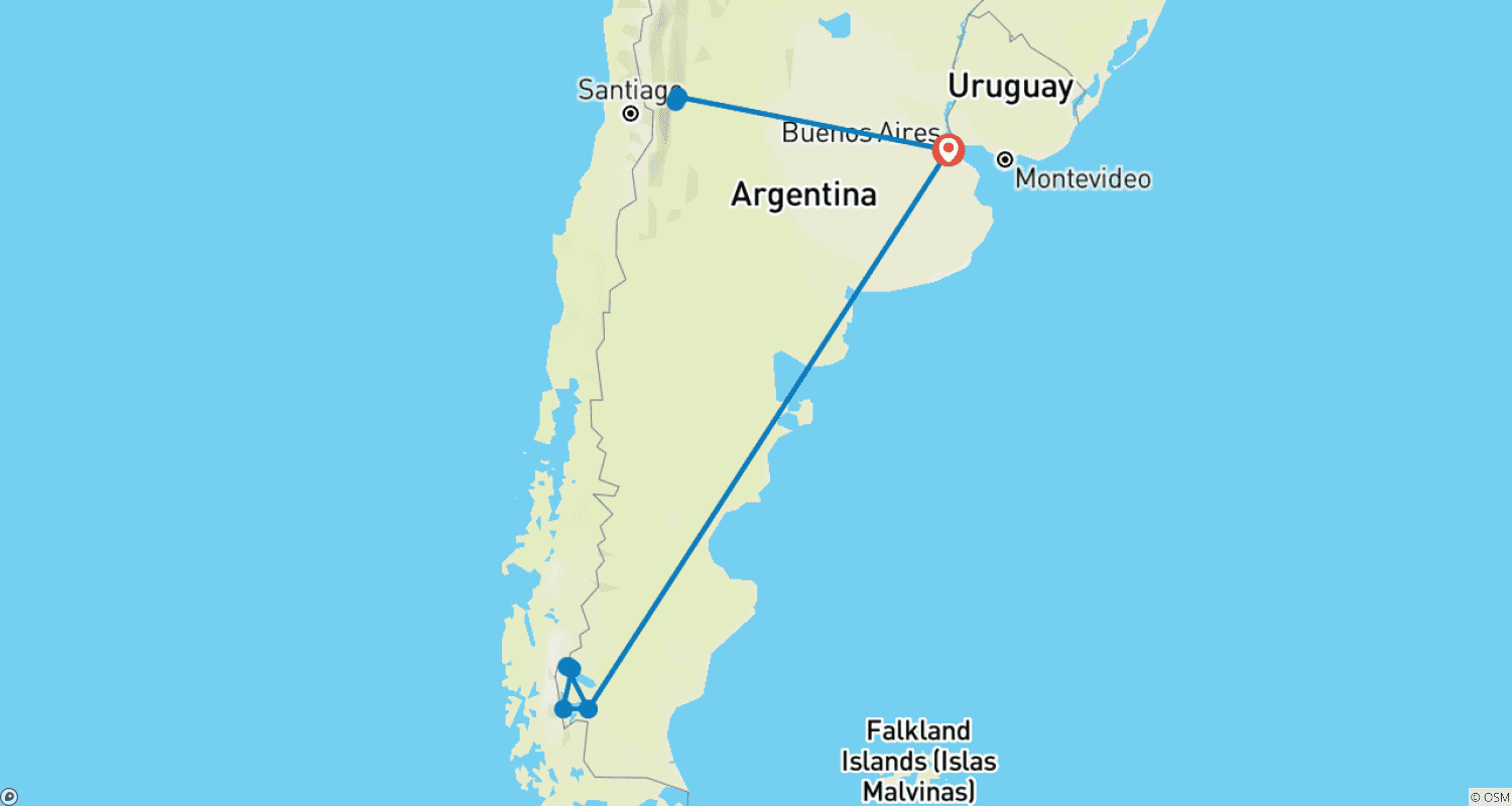 Mapa trasy: Argentyna Patagonia