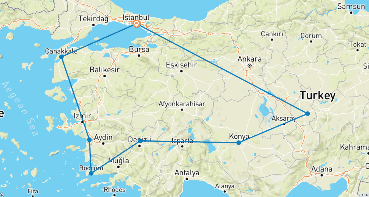 Mapa do percurso de Turquia Em Profundidade