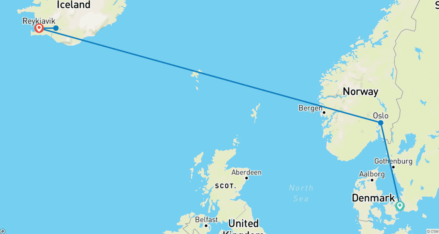خريطة مسار Exploring Copenhagen Oslo and Reykjavik With Enchanting Northern Lights