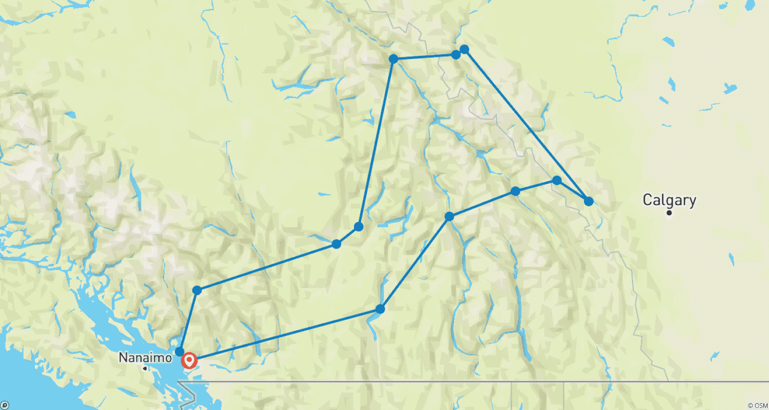 Mapa trasy: Prywatna ucieczka w Góry Skaliste: 6 dni z Vancouver