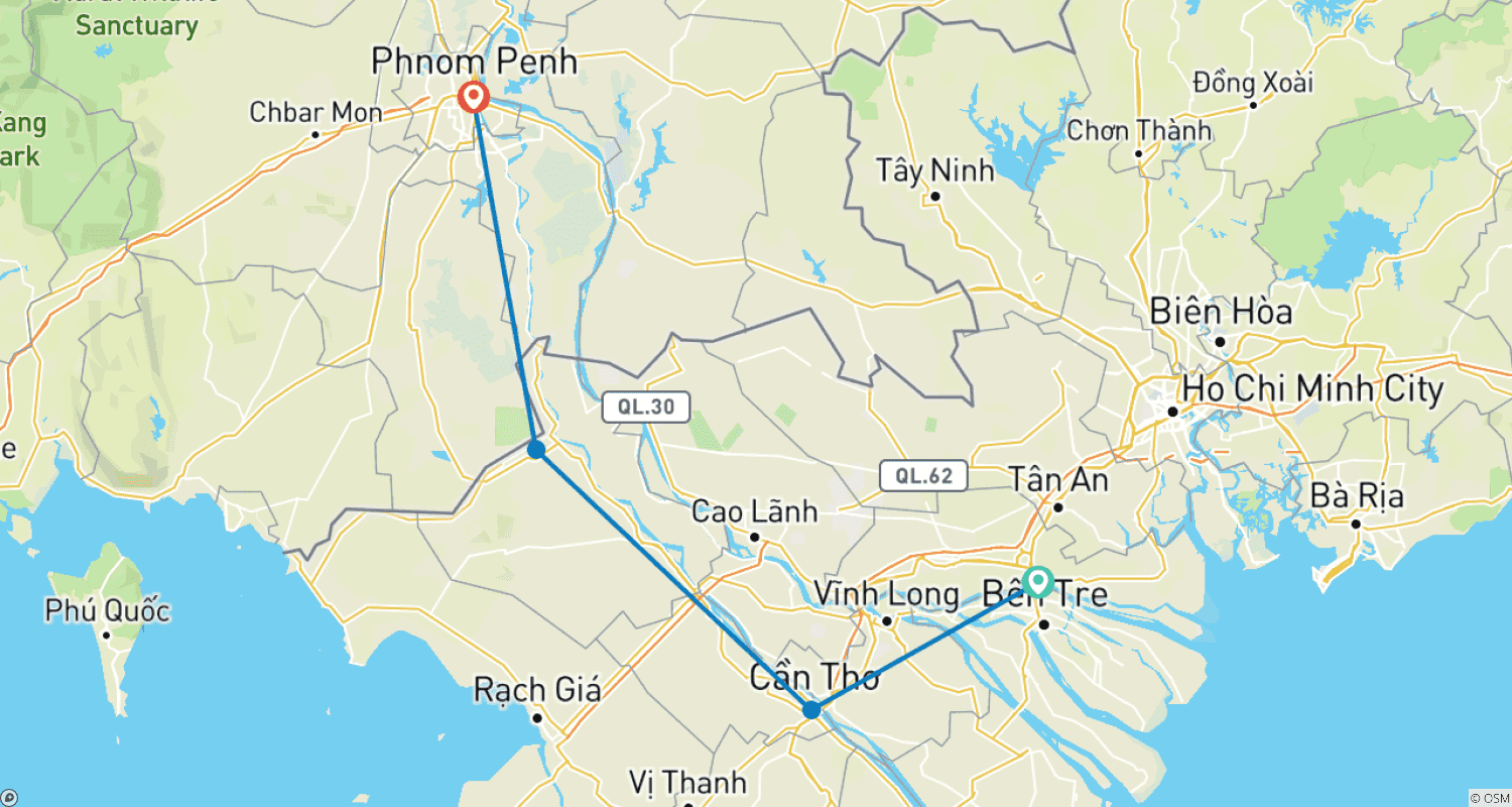 Mapa trasy: Rowerem i łodzią z Sajgonu do Phnom Penh - E-bike