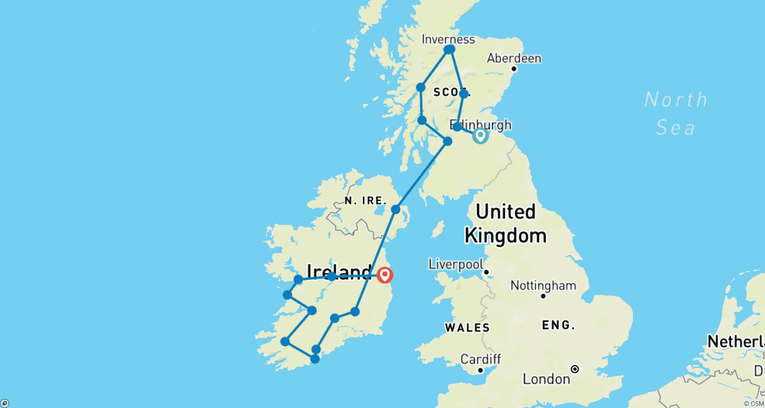 Mapa trasy: Szkocja i Irlandia