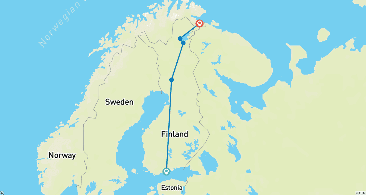 Mapa trasy: Helsinki do Kirkenes - Poza Kołem Podbiegunowym