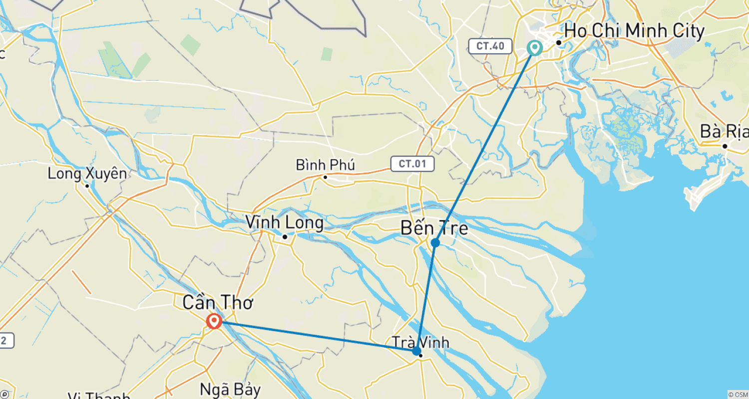 Mapa trasy: Samodzielna eksploracja Delty Mekongu