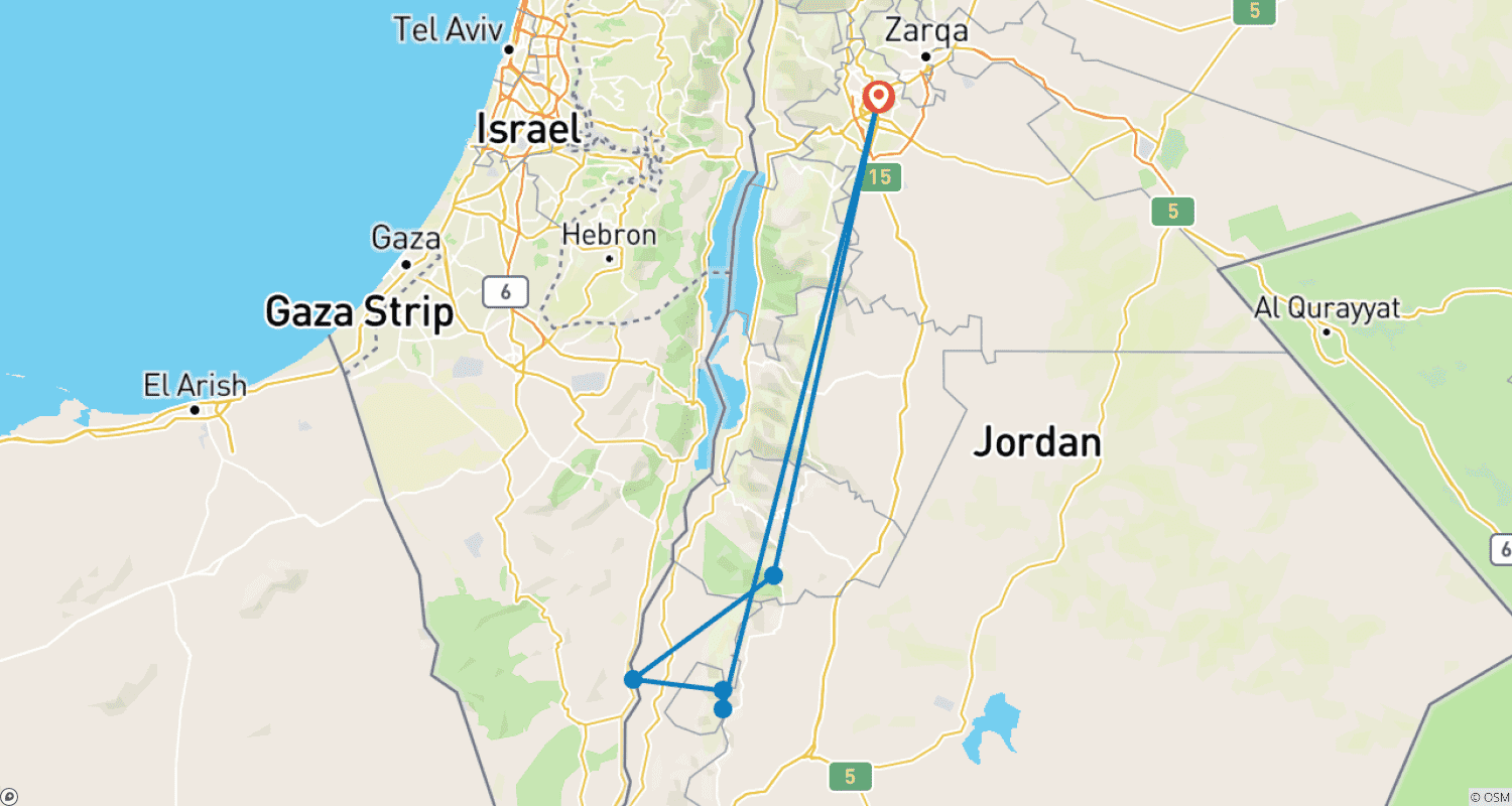 خريطة مسار Dana to Petra trek ( 5 day hiking)