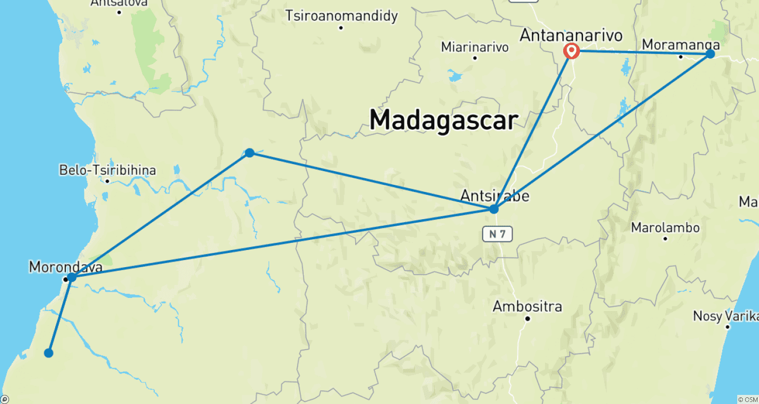 خريطة مسار Madagascar 9 Days Adventure – Baobabs and Lemurs