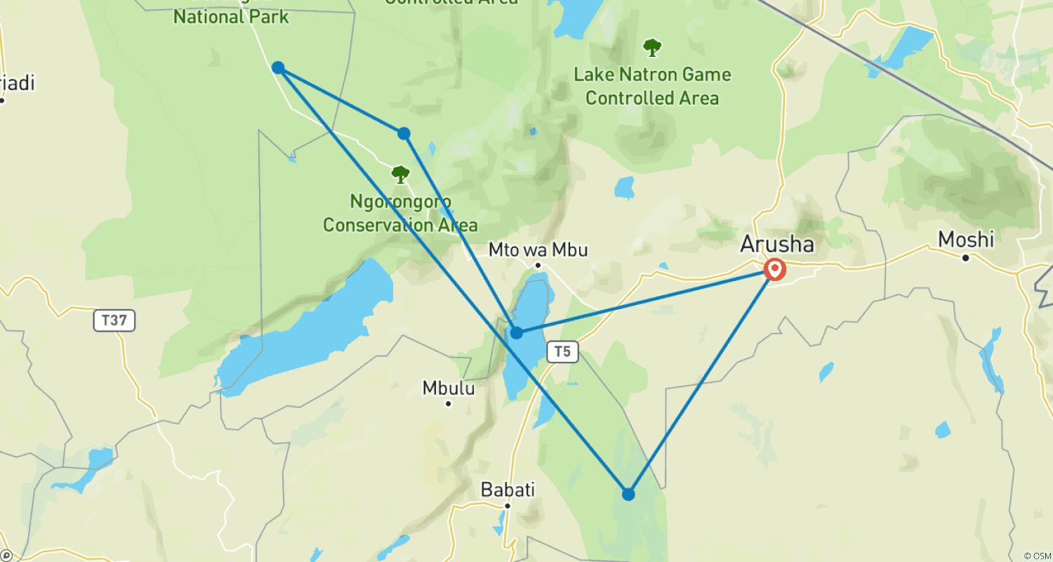 خريطة مسار Tanzania Big 5 Safari