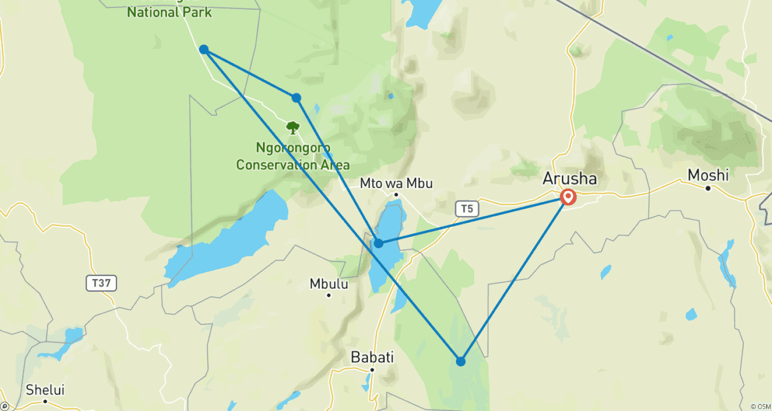 Mapa do percurso de 5 Dias: O Melhor do Safari no Serengeti