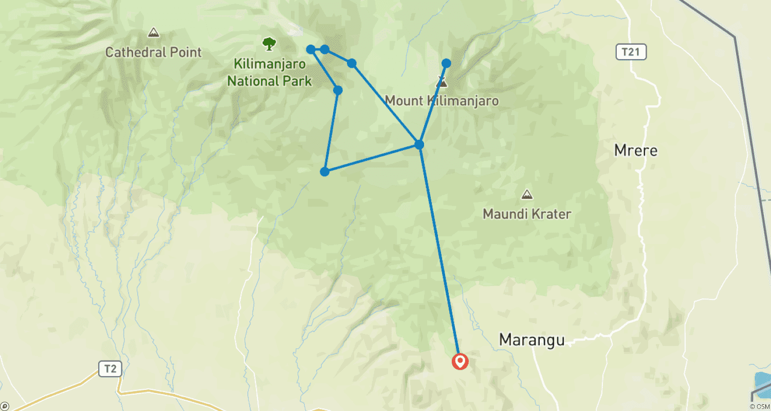 خريطة مسار 5 Days Cycling to Kilimanjaro
