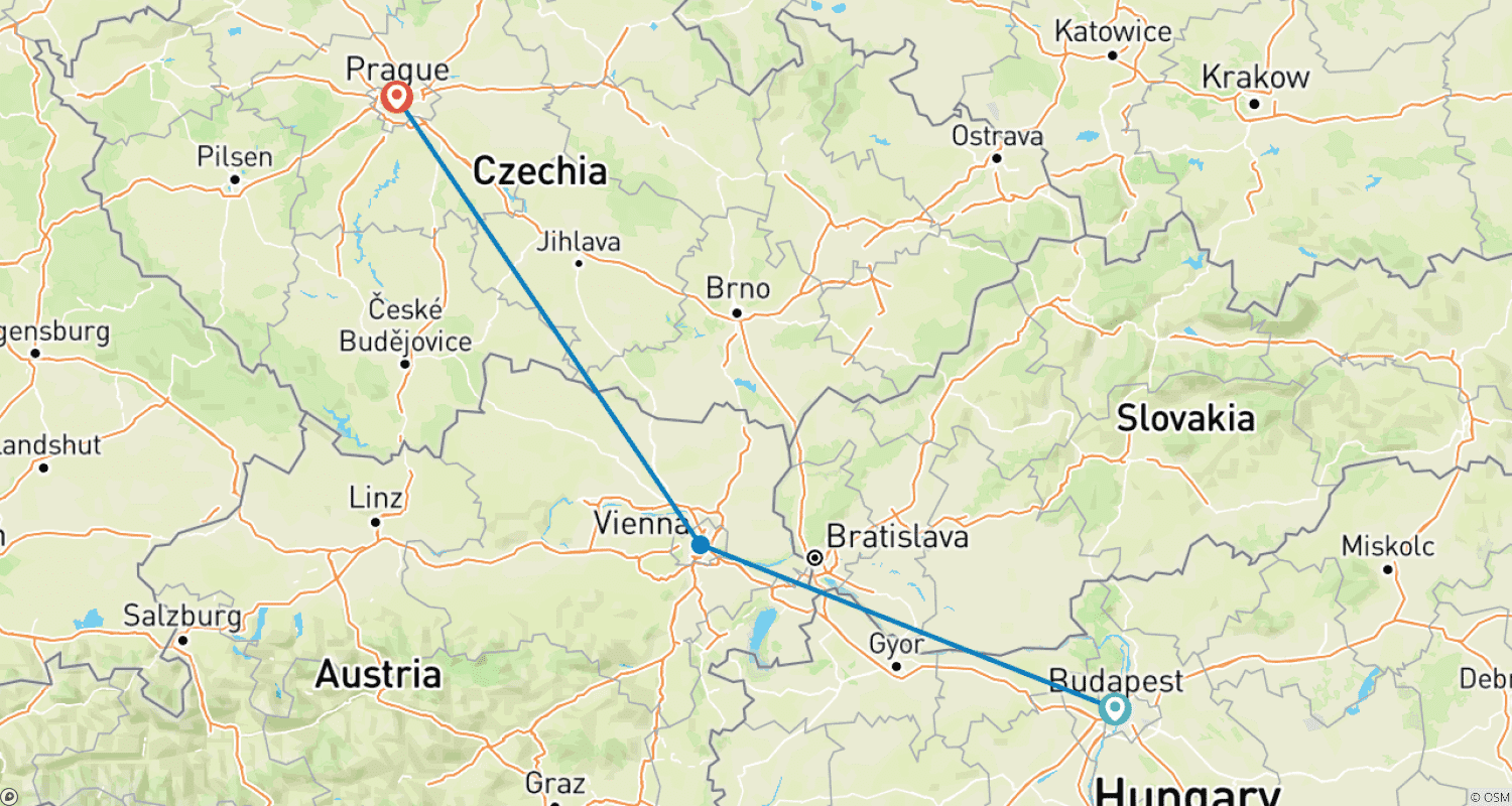 Mapa do percurso de Europa Central Cênica