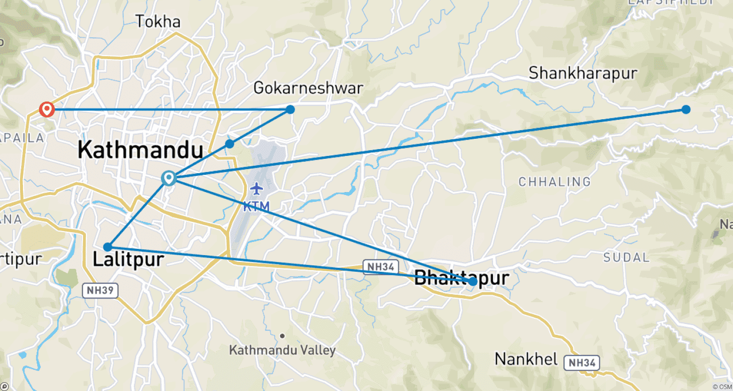 Mapa trasy: Urok Katmandu: 4 Dni