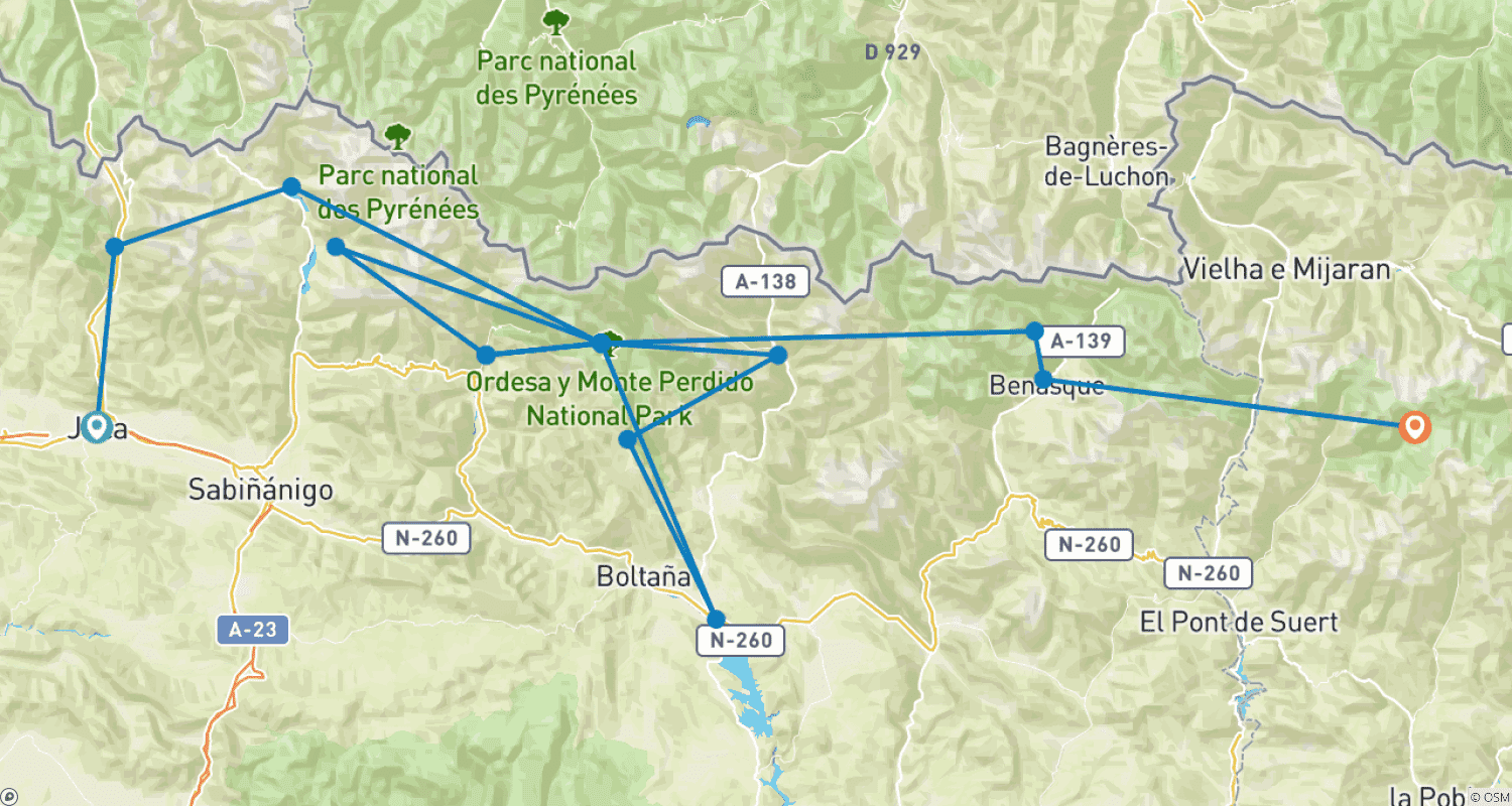 Mapa do percurso de Transpirenaica no GR-11