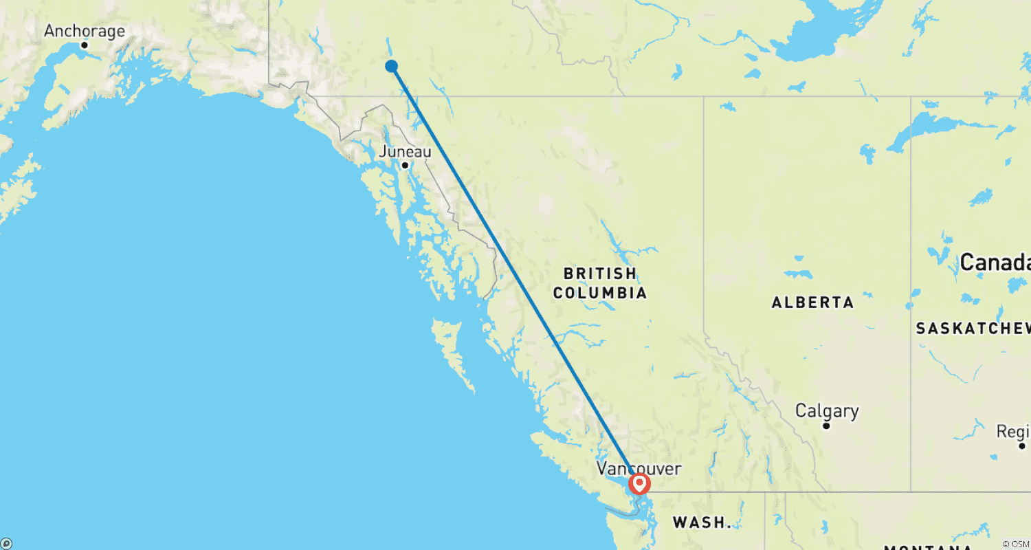 خريطة مسار Modern Cabin Getaway in Whitehorse from Vancouver
