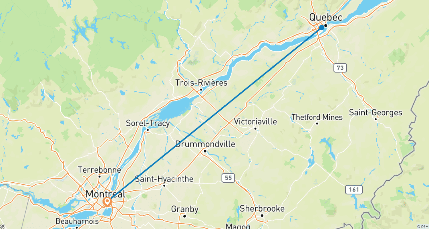 Mapa do percurso de Escapada de Inverno em Quebec: Montreal, Cidade de Quebec e Hôtel de Glace