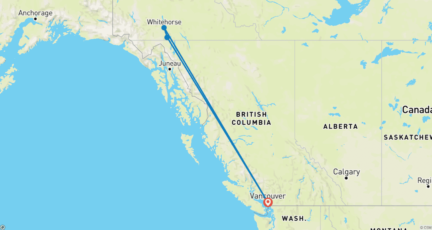 خريطة مسار إقامة كوخ على ضفاف البحيرة تحت سماء الأضواء الشمالية من Vancouver