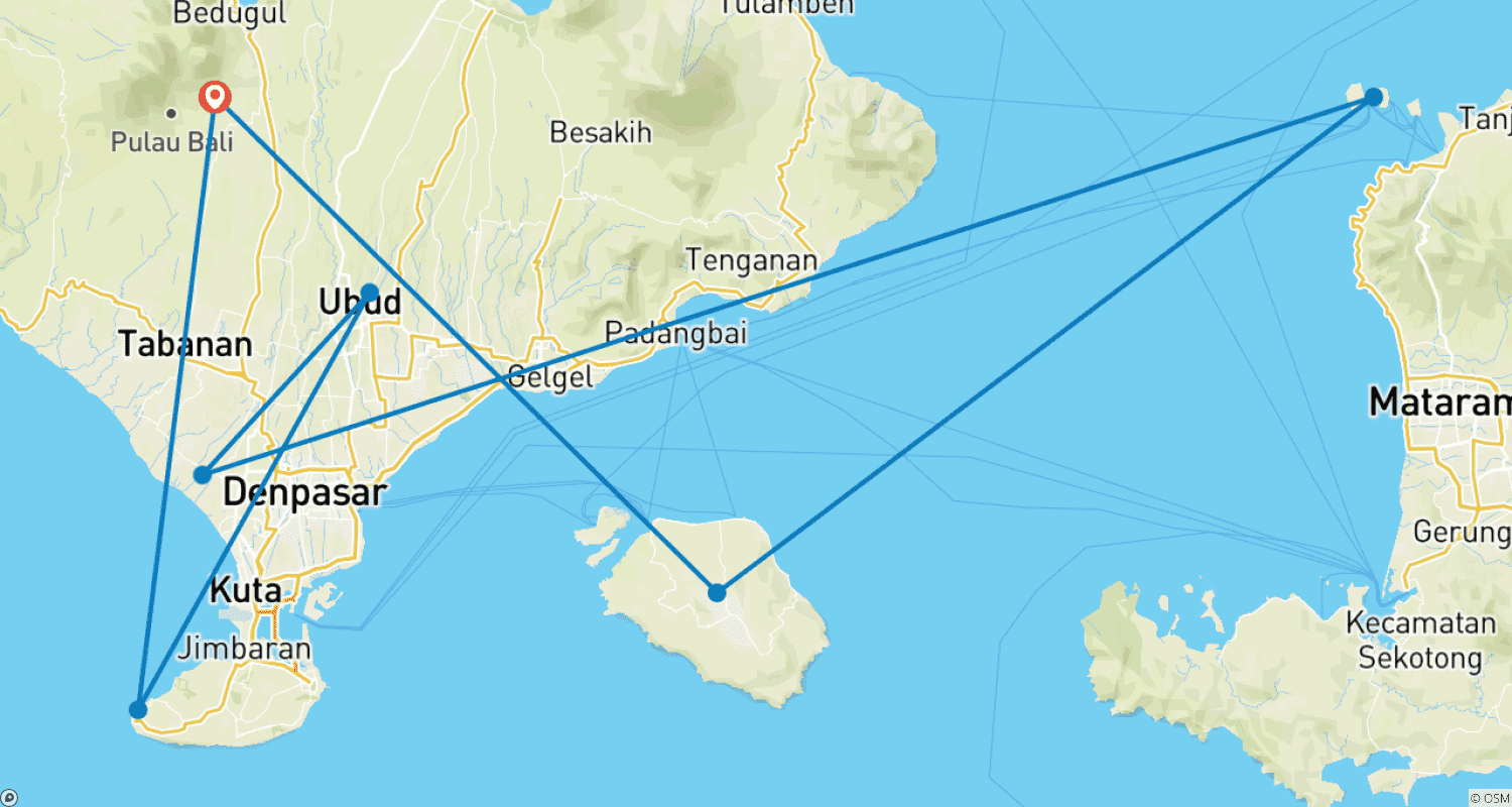 خريطة مسار INDONESIA – 10 Days Best of Bali Gilis Nusa Penida Island