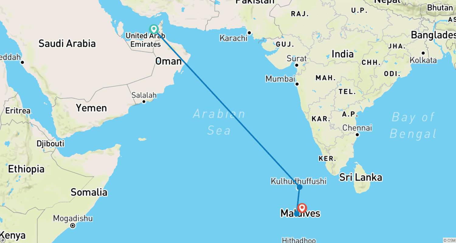 Mapa trasy: Dubaj i Malediwy: Od panoramy miasta po piaszczyste plaże
