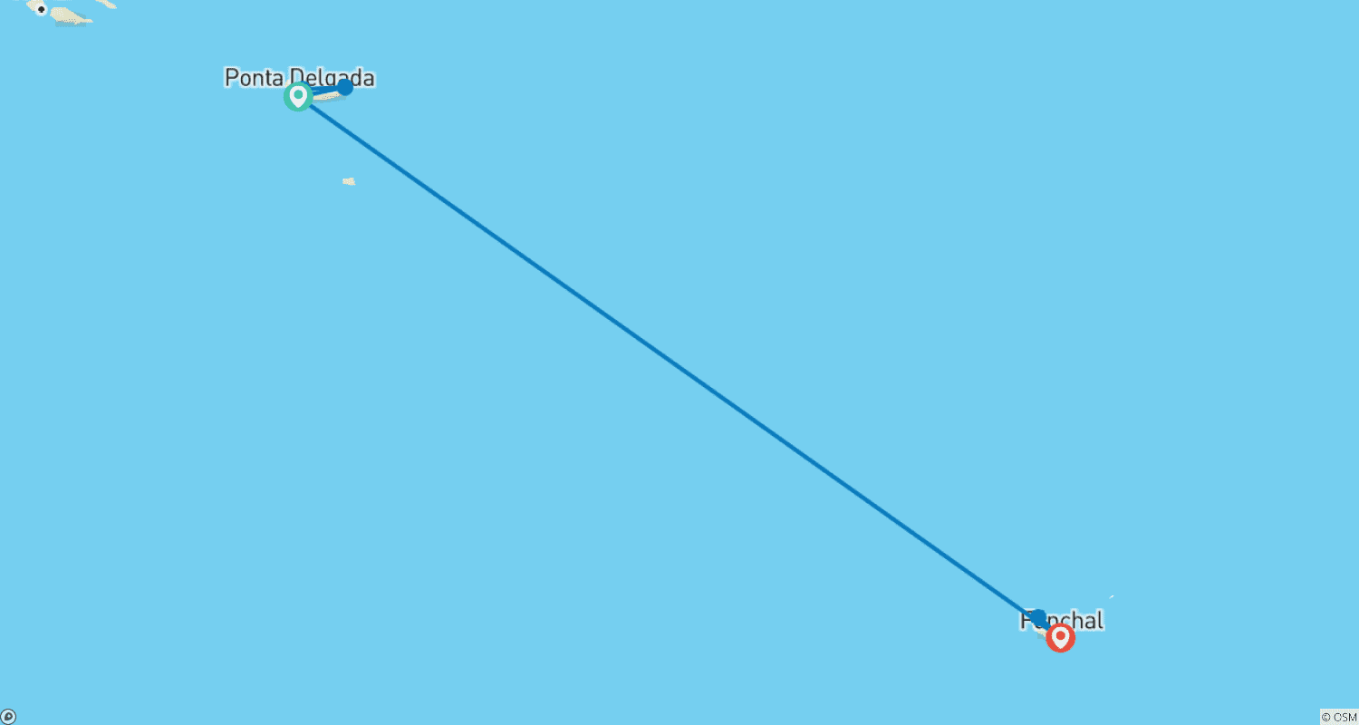 Mapa trasy: São Miguel i Madera: Skakanie po wyspach na Oceanie Atlantyckim