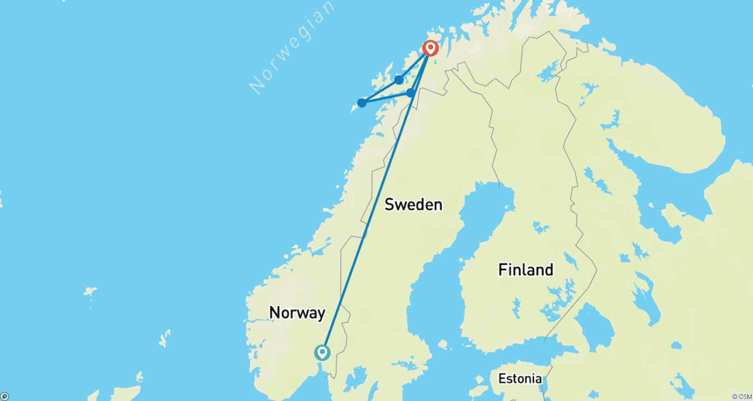 Mapa do percurso de Hei Norge: Aventura em Oslo e Viagem de Carro pelas Lofoten
