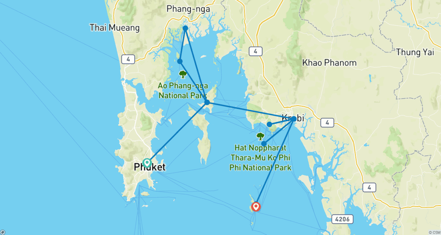 Mapa trasy: Skakanie po wyspach Tajlandii: Ukryte Skarby i Rajskie Plaże