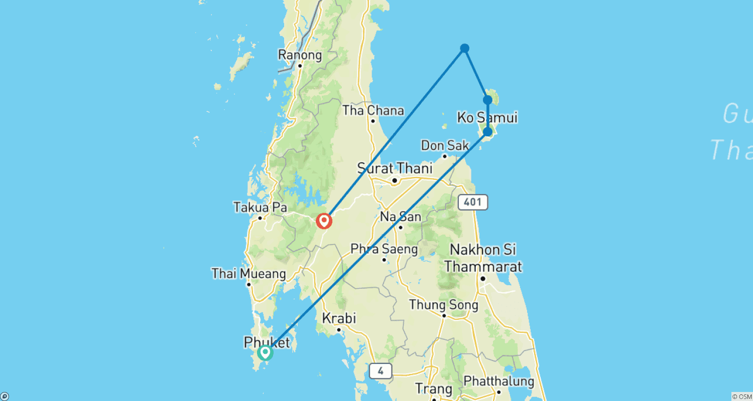 タイを旅する:アイランドホッピングでジャングルアドベンチャーへのルートマップ