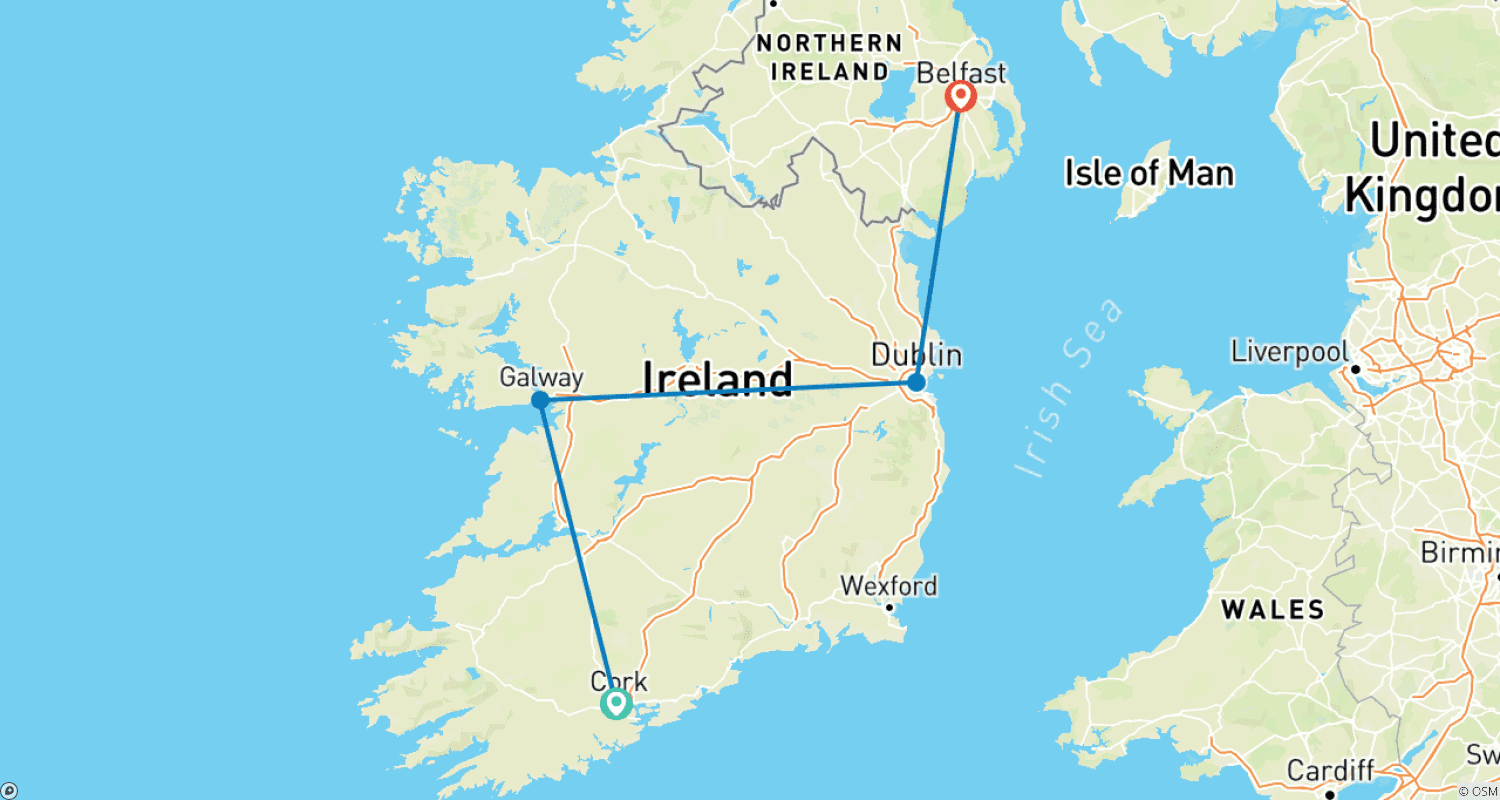 Mapa do percurso de Aventura na Irlanda: De Cidade em Cidade pelas Costas Selvagens