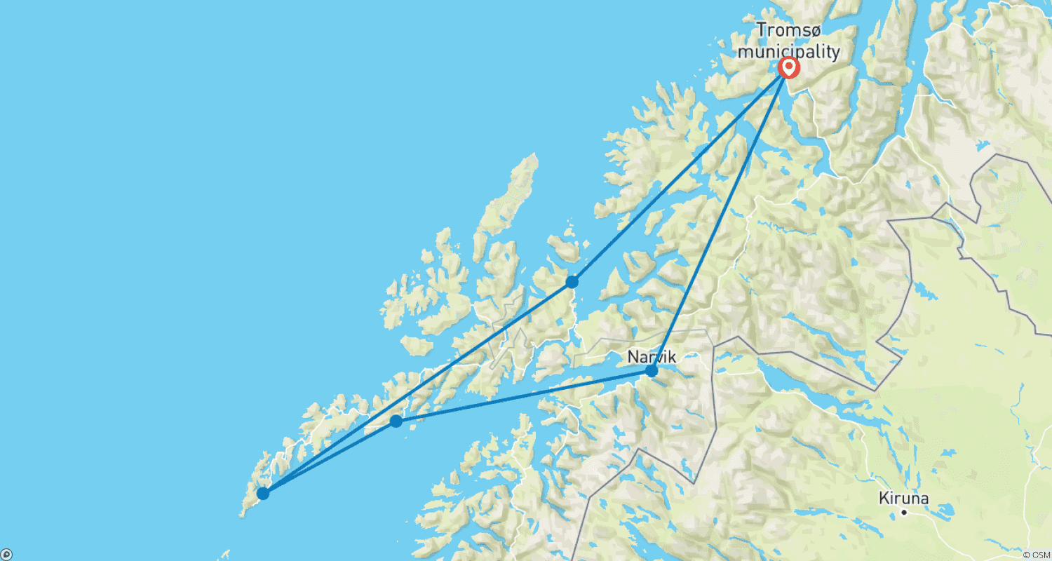 Mapa do percurso de Aventura em Lofoten: Road Trip para Casas de Palafitas Vermelhas (6 destinos)