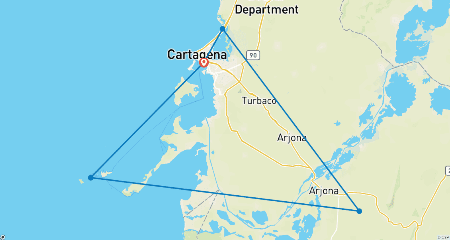 Mapa do percurso de Tour Cultural Imersivo Privado em Cartagena com Passeios de Um Dia