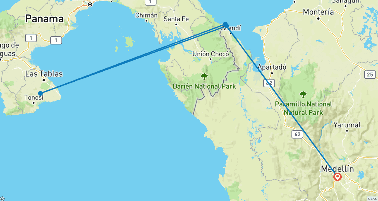 Mapa trasy: Prywatna wycieczka all-inclusive do dżungli Capurganá - ucieczka do raju
