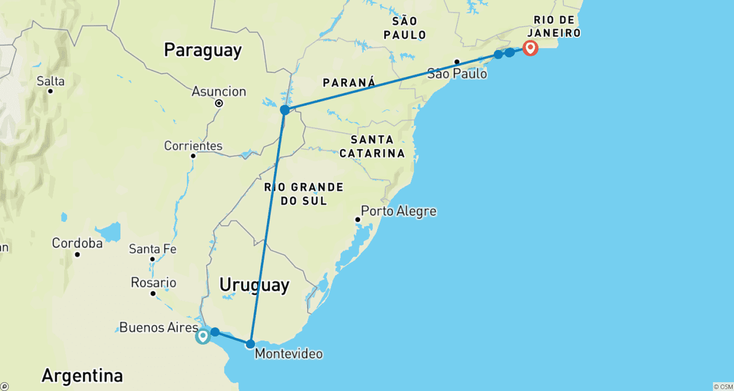Mapa trasy: Real Argentyna do Brazylii
