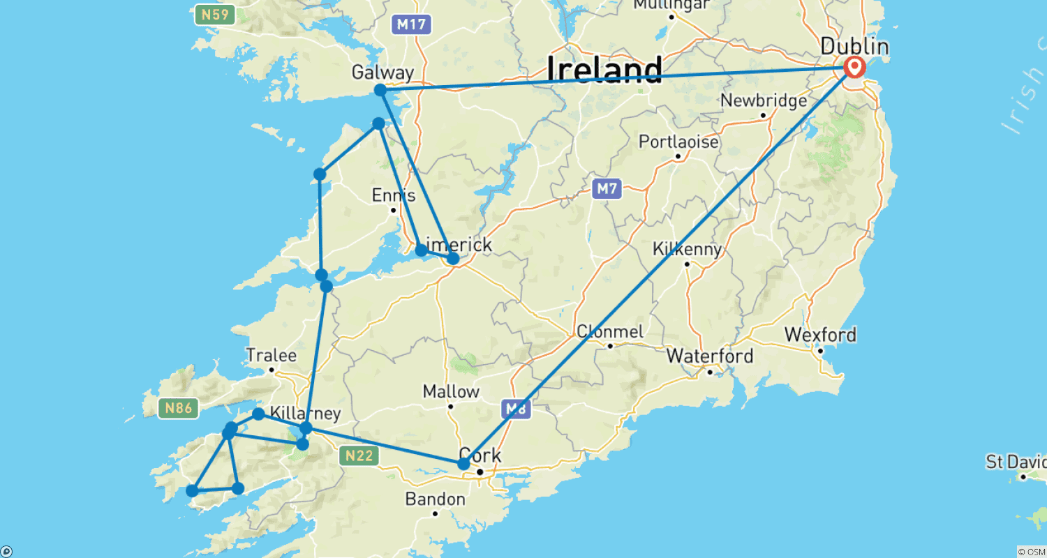 Mapa trasy: Niezapomniana Irlandia