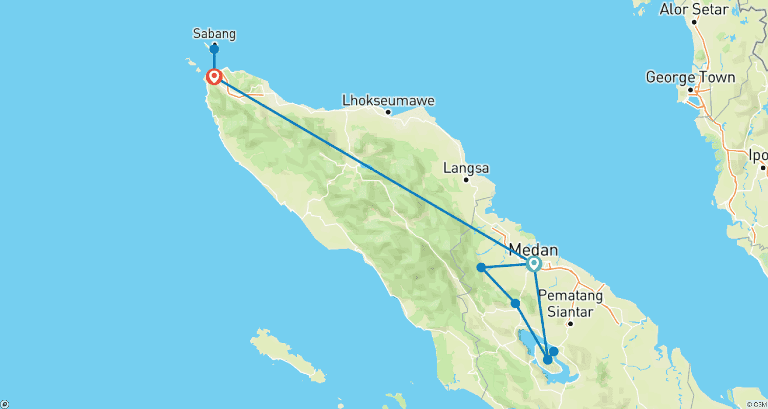 Mapa trasy: 2 weeks Sumatra private tour