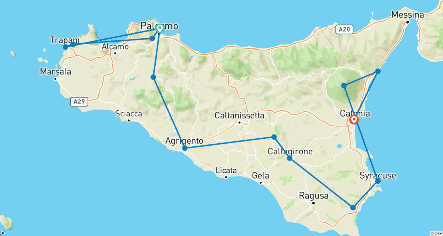 Mapa trasy: Wyjątkowa Sycylia