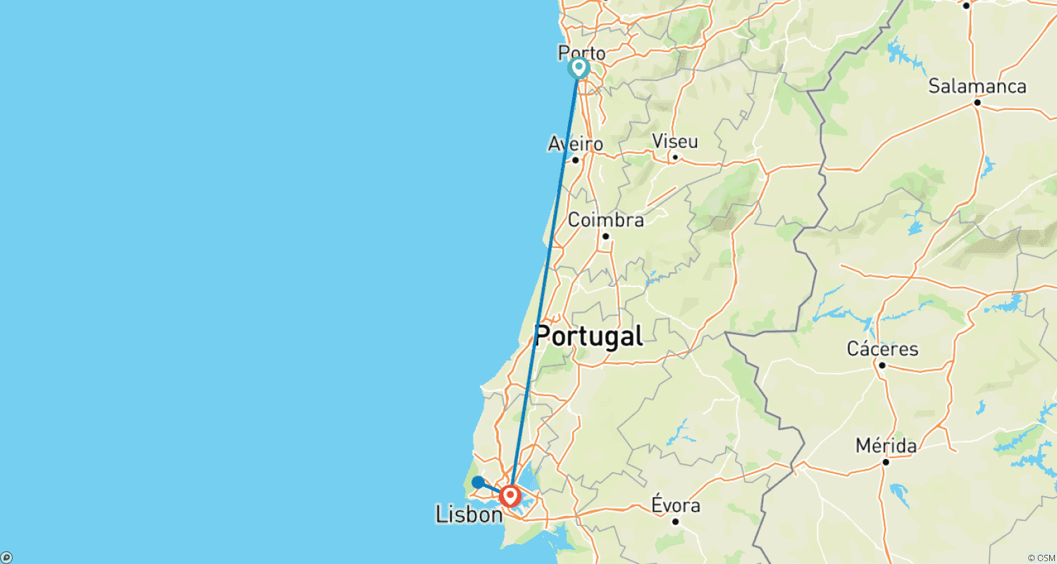 خريطة مسار Portugal City HighLights: Porto and Lisbon