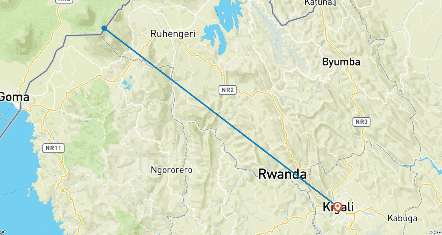 Mapa trasy: 4 Dniowy Plan Podróży po Rwandzie: Doświadczenie z Gorylami - Zakwaterowanie Wysokiej Klasy