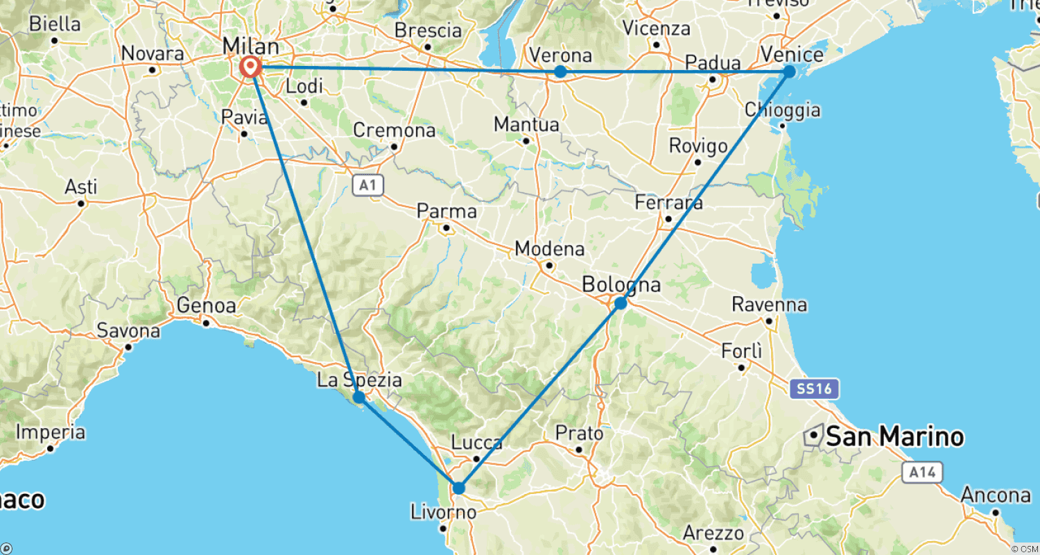 Mapa do percurso de Ciao Italia