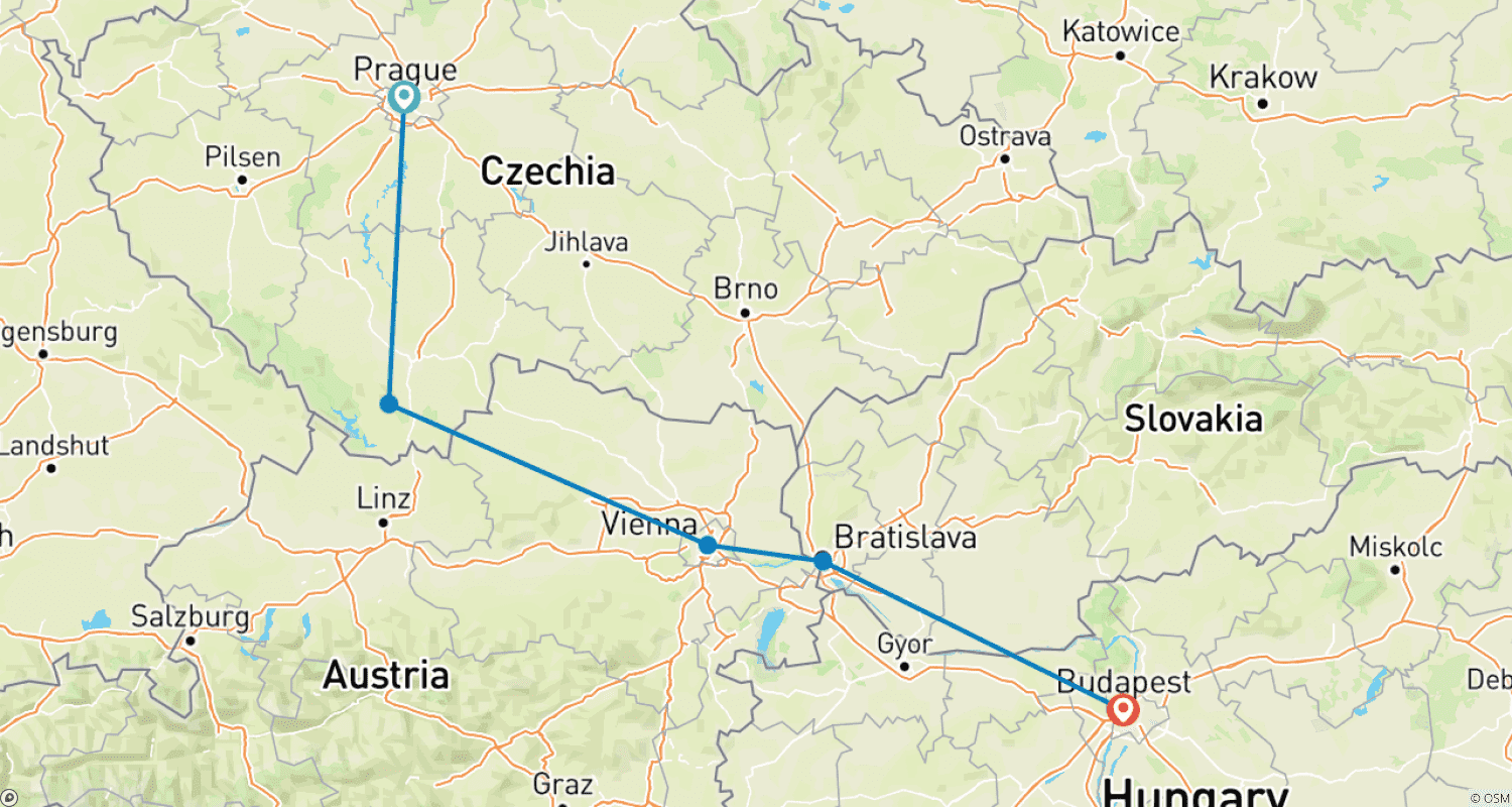Mapa trasy: Najlepsze z Europy Środkowej – Niemcy, Czechy, Austria: Historia, kultura i jedzenie