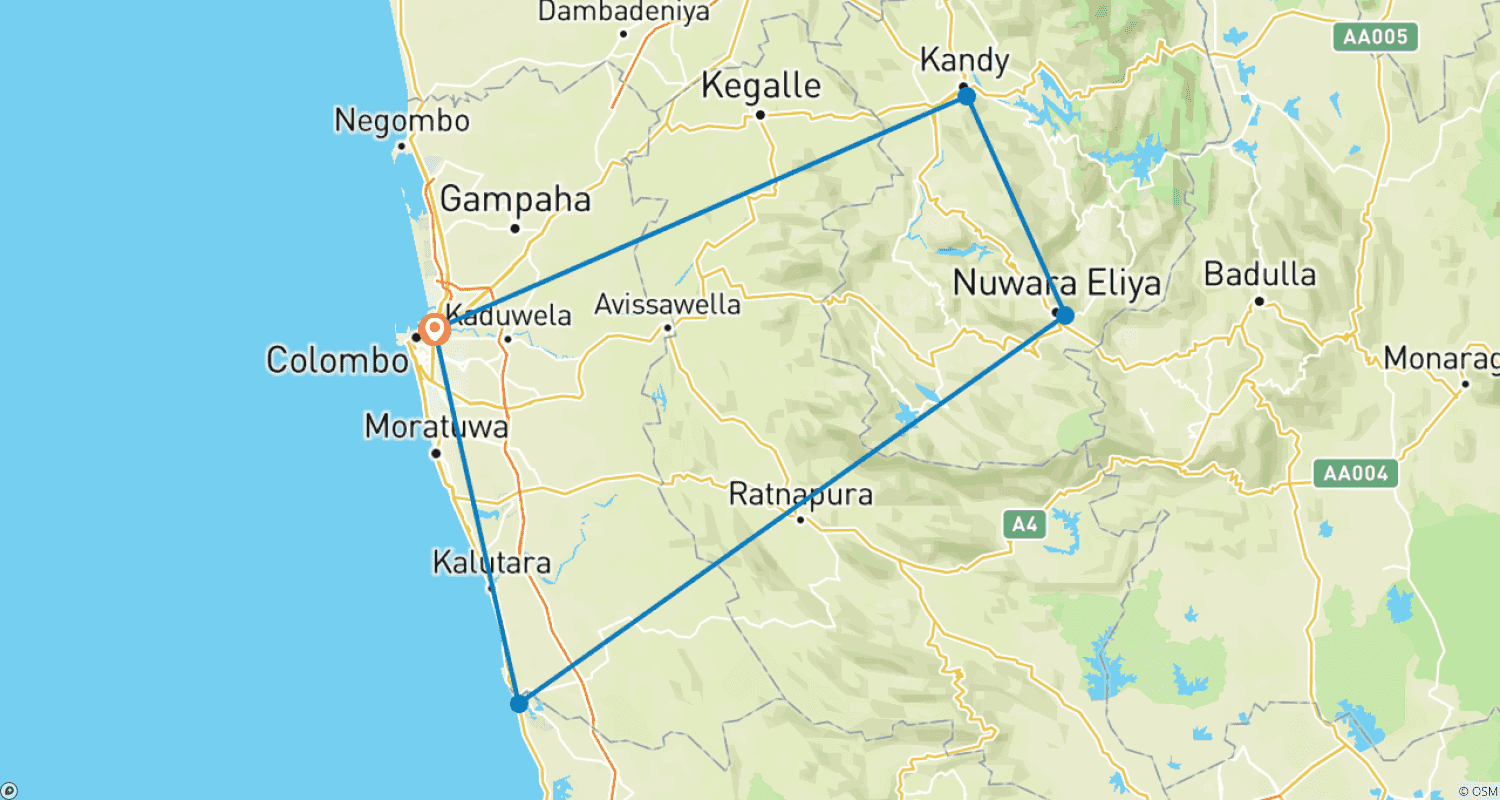 Mapa trasy: Sri Lanka Plan podróży 8 dni