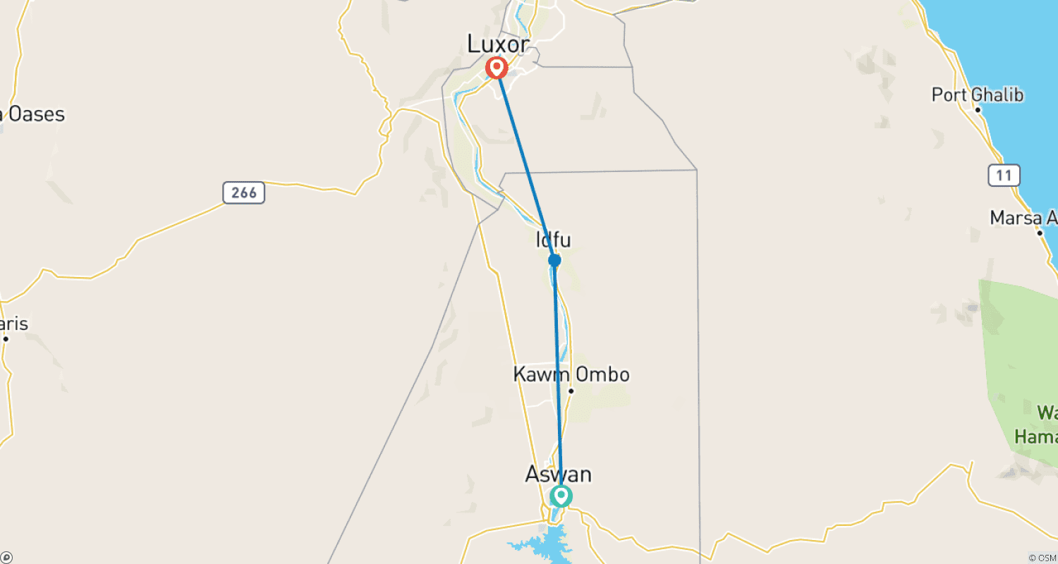 Mapa do percurso de Cruzeiro de Luxo 5* no Rio Nilo: 3 Noites e 4 Dias de Aswan a Luxor
