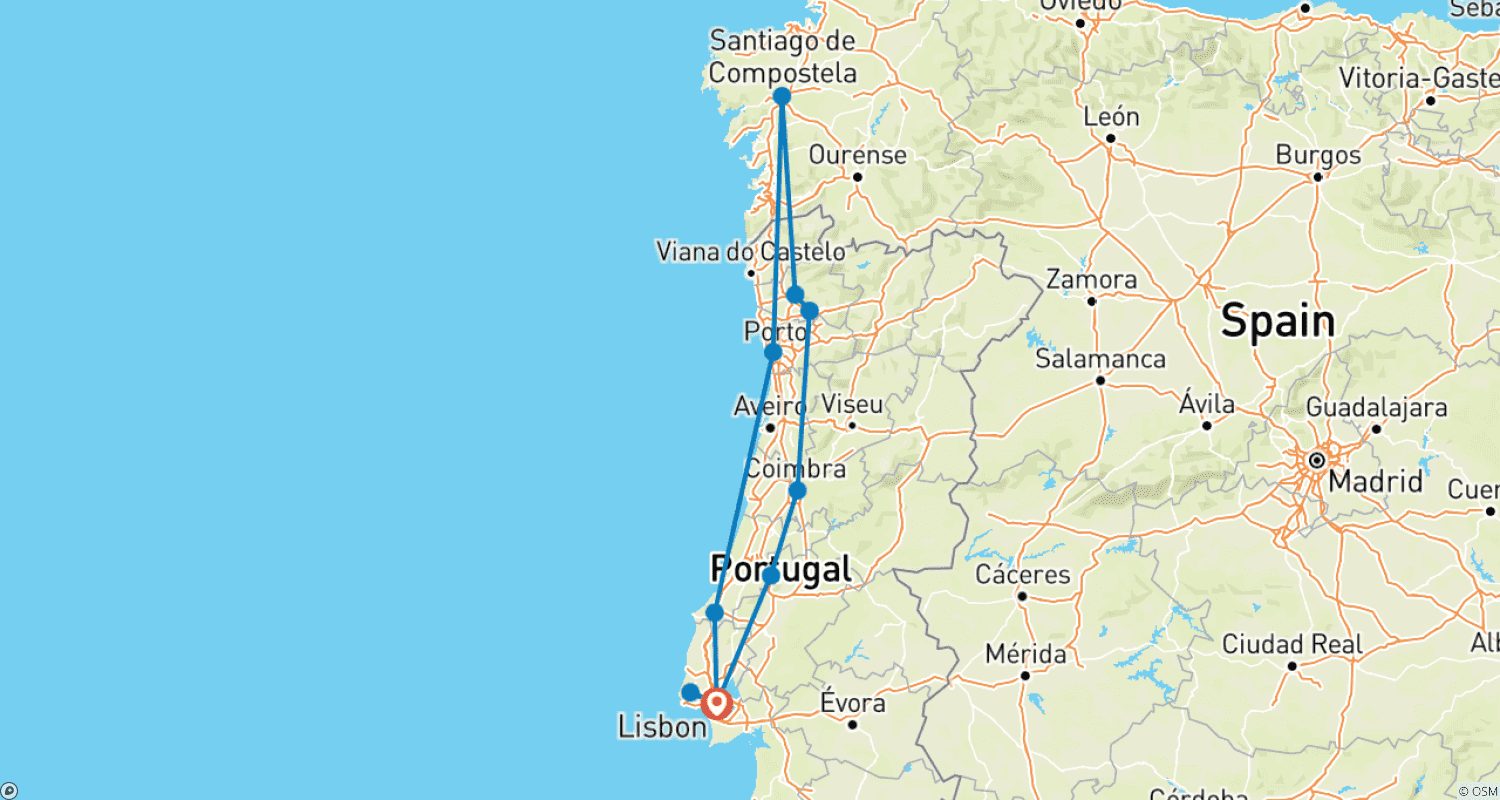 Mapa trasy: Cultural Jewels Along the Portuguese Way of St James