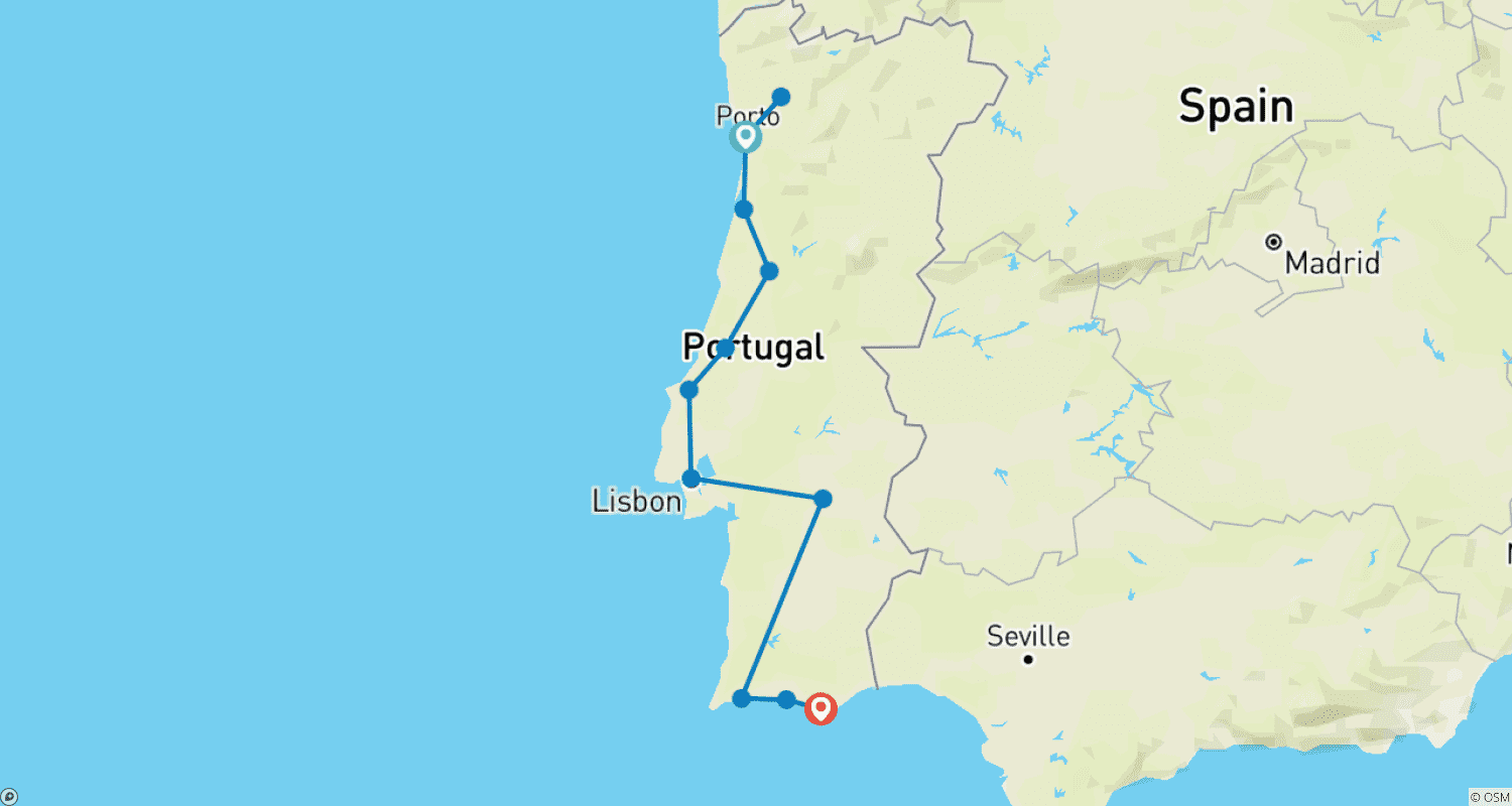 Mapa do percurso de Destaques de Portugal