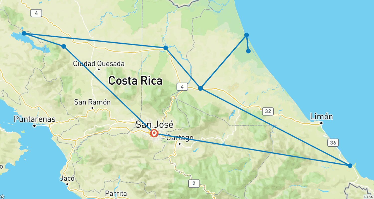 Mapa do percurso de Costa Ricas Höhepunkte und Baden