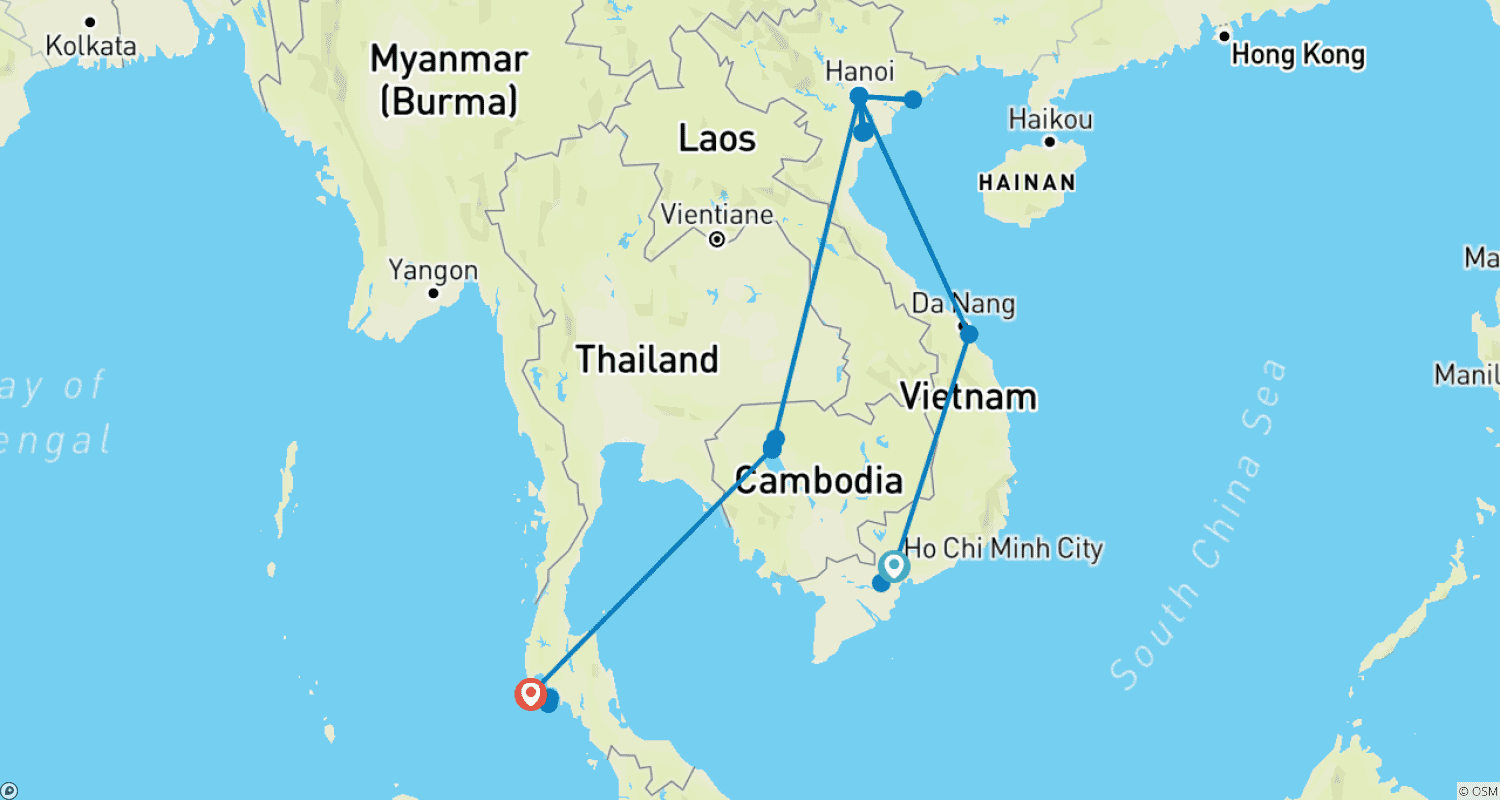 خريطة مسار 15-Day Southeast Asia Adventure (Vietnam/Cambodia/Thailand)