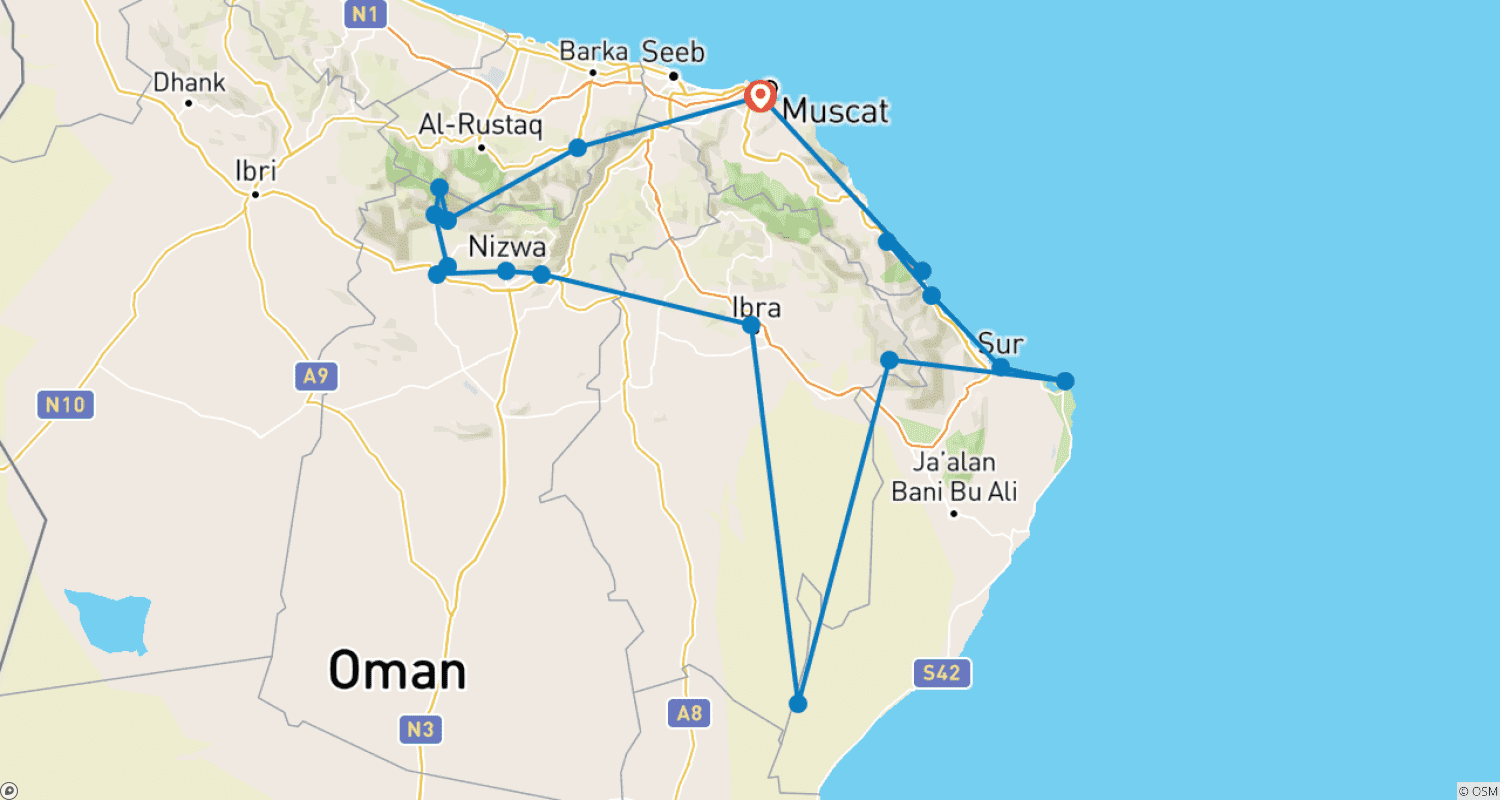 Mapa do percurso de Oman Reise im Jeep