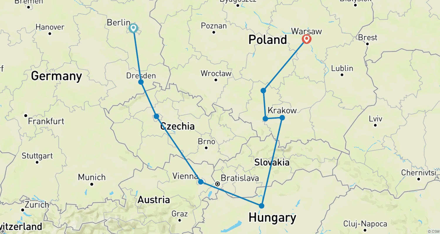 Mapa do percurso de From Berlin to Warsaw: Discovering Central Europe